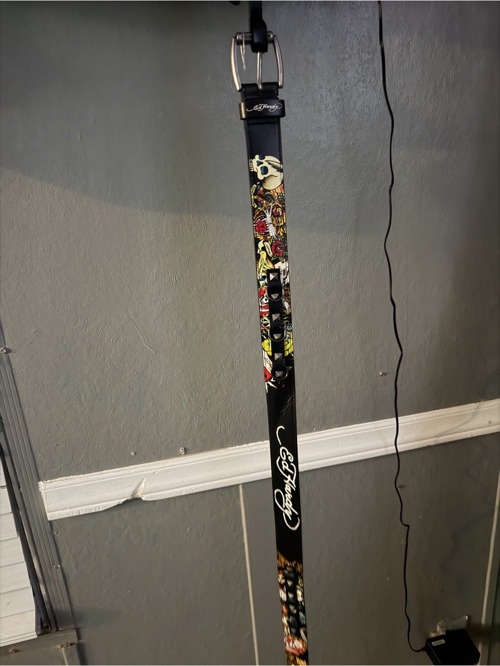 Ed Hardy Black Belt with Multicolor Tattoo Graphics